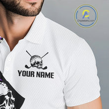 Load image into Gallery viewer, Custom Skull Mens Golf Polo Shirt Personalized Name, Golf Team Polo Jersey| Purple 