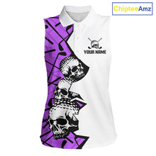 Load image into Gallery viewer, Custom Skull Womens Sleeveless Golf Polo Shirt Personalized Name, Golf Team Polo Jersey| Purple 