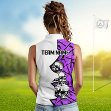 Load image into Gallery viewer, Custom Skull Womens Sleeveless Golf Polo Shirt Personalized Name, Golf Team Polo Jersey| Purple 