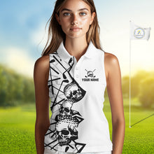 Load image into Gallery viewer, Custom Skull Womens Sleeveless Golf Polo Shirt Personalized Name, Golf Team Polo Jersey| White 