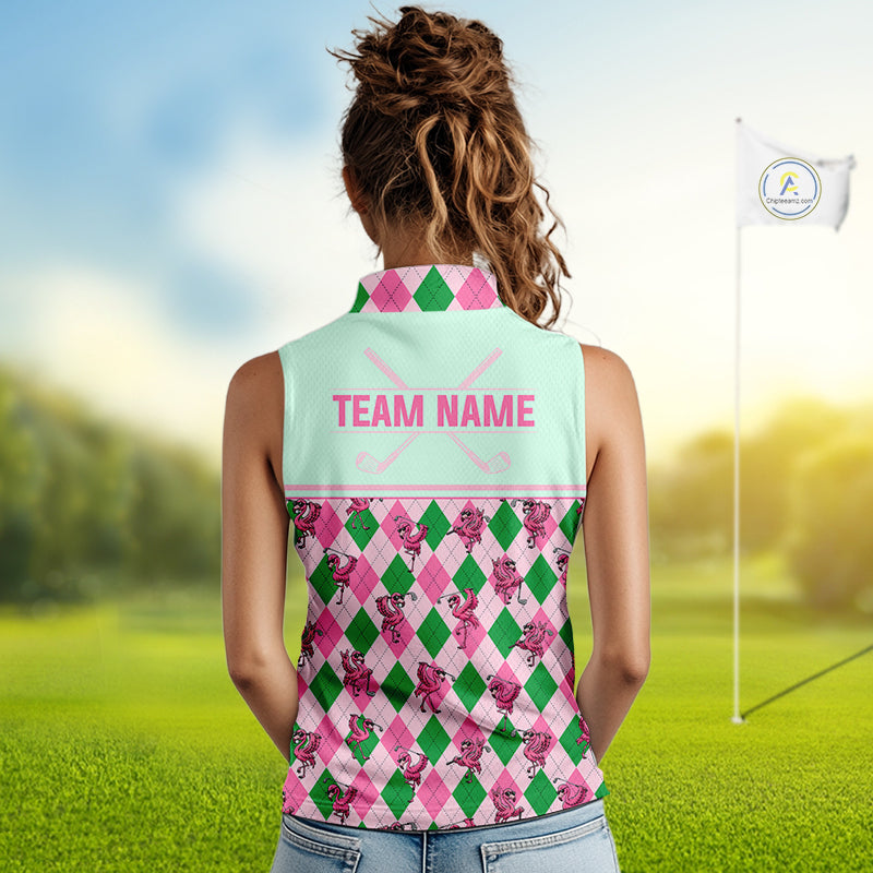 Personalized Pink Argyle Womens Sleeveless Golf Polo Custom Name Flamingo Mint Green Preppy Team Outfits NHT1227