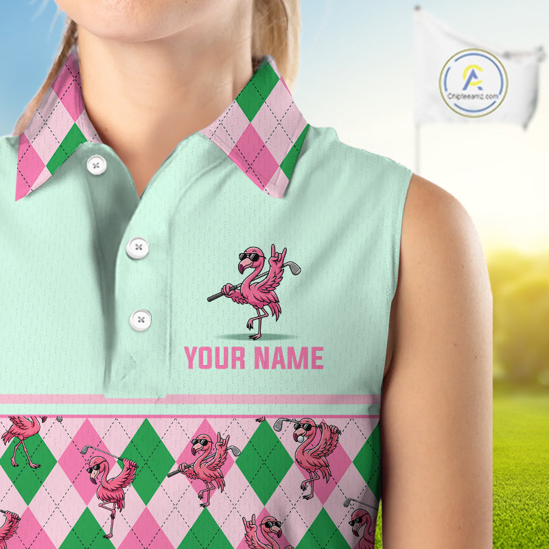 Personalized Pink Argyle Womens Sleeveless Golf Polo Custom Name Flamingo Mint Green Preppy Team Outfits NHT1227
