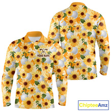 Load image into Gallery viewer, Personalized Sunflower Mens Golf Polo Shirt Custom Name Floral Golf Polo For Men 