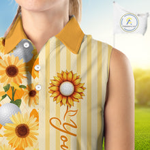 Load image into Gallery viewer, Personalized Sunflower Womens Sleeveless Golf Polo Shirt Custom Name Golf Ball Floral Polo Shirt 