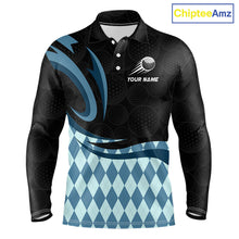 Load image into Gallery viewer, Personalized Mens Golf Polo Shirt Custom Name, Black Blue Argyle Golf Team Polo 