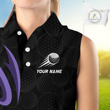 Load image into Gallery viewer, Personalized Womens Sleeveless Golf Polo Shirt Custom Name, Black Purple Argyle Golf Team Polo NHT1077