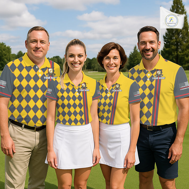 Personalized Mens Golf Polo Shirt Beer And Golf Ball Graphic Custom Team Name Golf Tournament|Yellow NHT1090