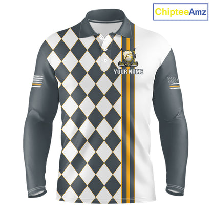 Personalized Mens Golf Polo Shirt Beer And Golf Ball Graphic Custom Team Name Golf Jersey|White 