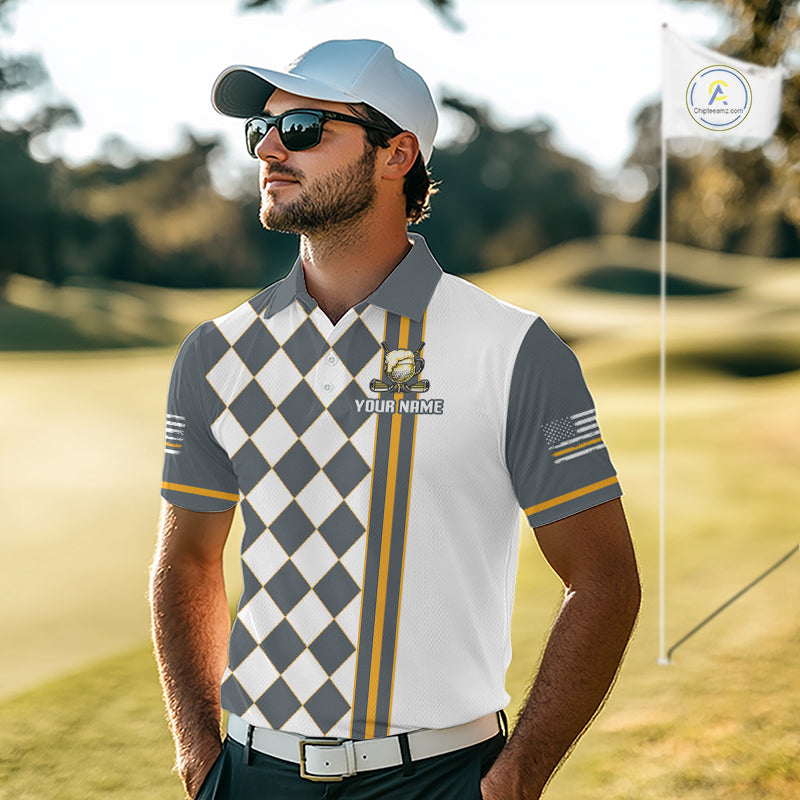Personalized Mens Golf Polo Shirt Beer And Golf Ball Graphic Custom Team Name Golf Jersey|White 