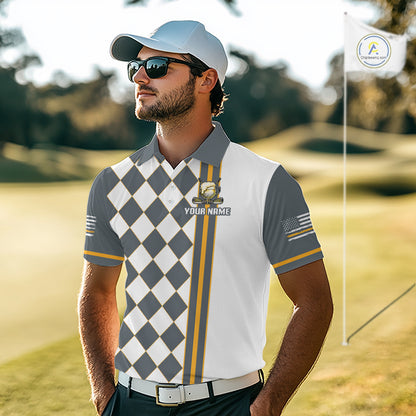 Personalized Mens Golf Polo Shirt Beer And Golf Ball Graphic Custom Team Name Golf Jersey|White 