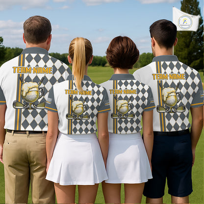 Personalized Mens Golf Polo Shirt Beer And Golf Ball Graphic Custom Team Name Golf Tournament|White NHT1091