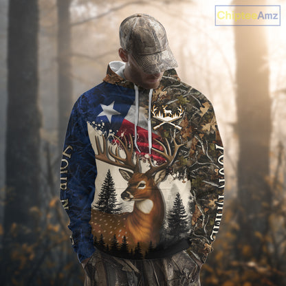 Best Custom Deer Hunting Shirt 3D Camo with Texas Flag & Big Buck Personalized Hunting Gifts NHT34
