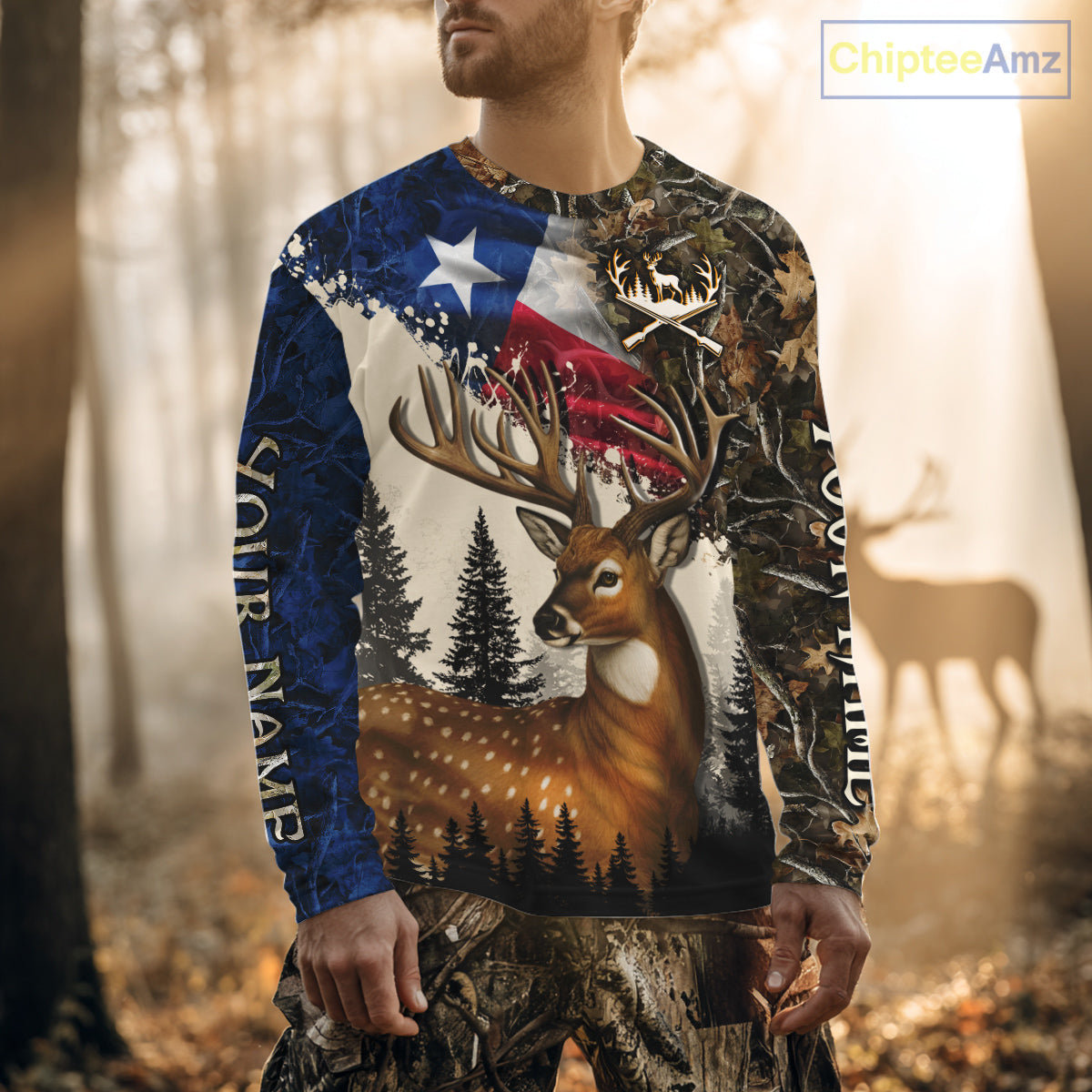 Best Custom Deer Hunting Shirt 3D Camo with Texas Flag & Big Buck Personalized Hunting Gifts NHT34