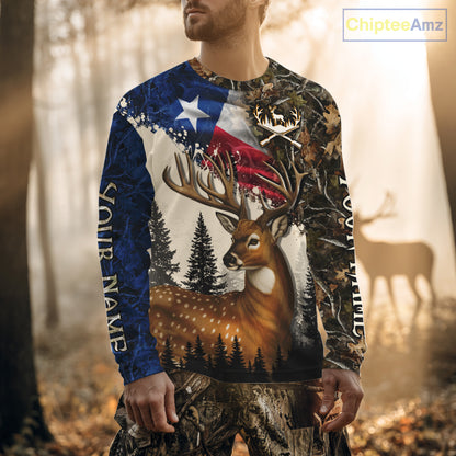 Best Custom Deer Hunting Shirt 3D Camo with Texas Flag & Big Buck Personalized Hunting Gifts NHT34