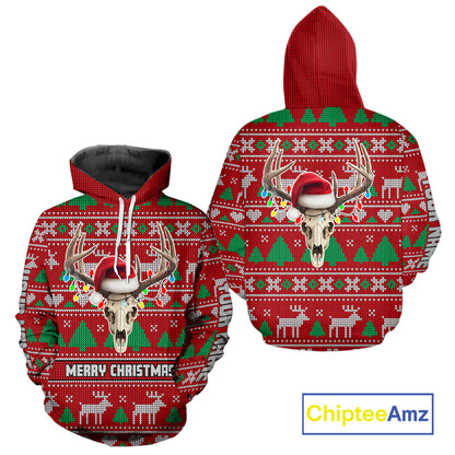 Funny Ugly Sweater Pattern Skull Deer Hunting Custom All Over Print Shirts NHT302