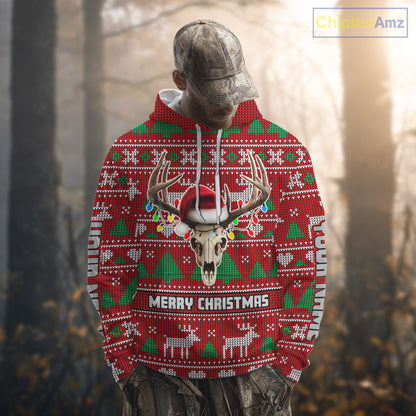 Funny Ugly Sweater Pattern Skull Deer Hunting Custom All Over Print Shirts NHT302