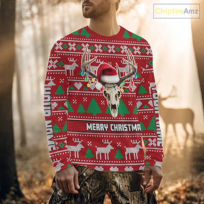 Funny Ugly Sweater Pattern Skull Deer Hunting Custom All Over Print Shirts NHT302