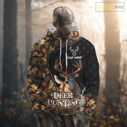 Whitetail Deer Hunting Clothes Custom Name Beautiful Autumn Leaves Camo Hunting Gifts NHT42