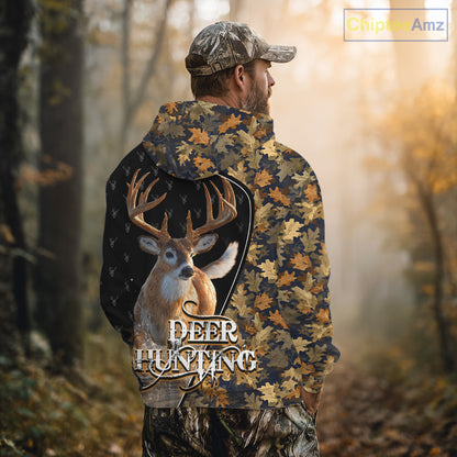 Whitetail Deer Hunting Clothes Custom Name Beautiful Autumn Leaves Camo Hunting Gifts NHT42