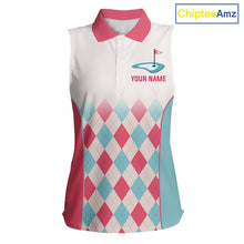 Load image into Gallery viewer, Argyle Pattern Womens Sleeveless Golf Polo Shirts For Womens Custom Name, Golf Pattern Red Blue Shirt Gifts NHT931