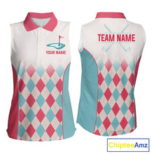 Load image into Gallery viewer, Argyle Pattern Womens Sleeveless Golf Polo Shirts For Womens Custom Name, Golf Pattern Red Blue Shirt Gifts NHT931