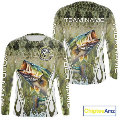 Personalized Bass Team Fishing Shirt - Long Sleeve Tournament Fishing Apparel 