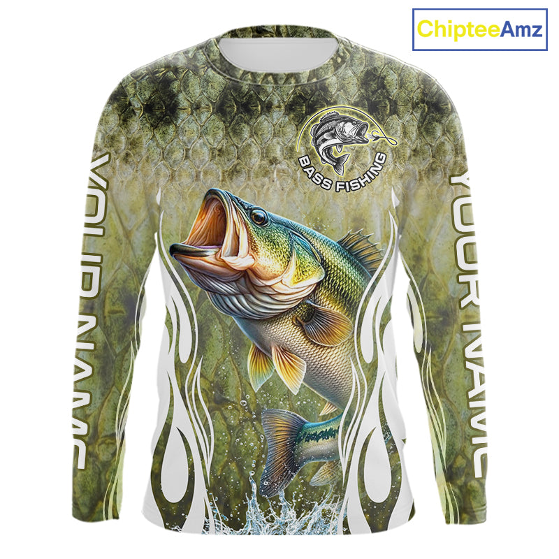 Personalized Bass Team Fishing Shirt - Long Sleeve Tournament Fishing Apparel 