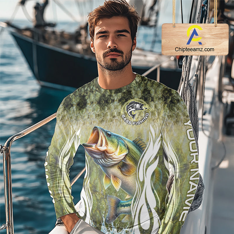 Personalized Bass Team Fishing Shirt - Long Sleeve Tournament Fishing Apparel 
