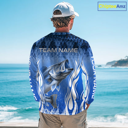 Personalized Team Bass Fishing Shirt - Long Sleeve Tournament Fishing Apparel|Blue