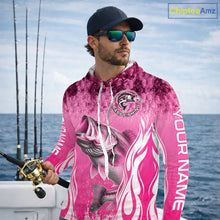 Load image into Gallery viewer, Personalized Team Bass Fishing Shirt - Long Sleeve Hooded Tournament Fishing Apparel|Pink 