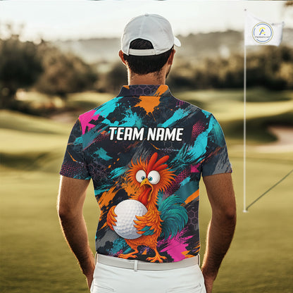 Funny Chicken Golf Polo Shirt Personalized Custom Name Team Golf Shirt Gift For Men NHT1247