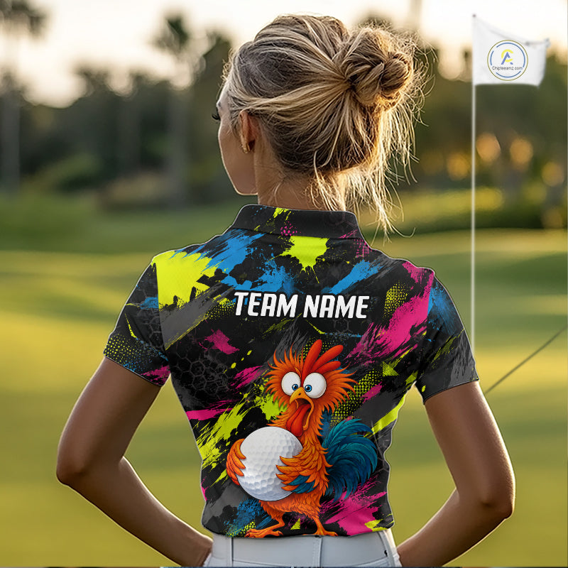 Personalized Funny Chicken Golf Polo Shirt Custom Team Name Golf Gift For Women NHT1248