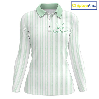 Personalized Golf Polo Shirt Mint Green Striped Custom Team Name Polo For Womens