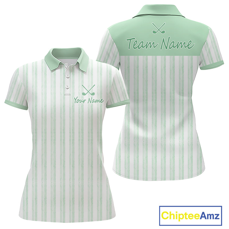 Personalized Golf Polo Shirt Mint Green Striped Custom Team Name Polo For Womens