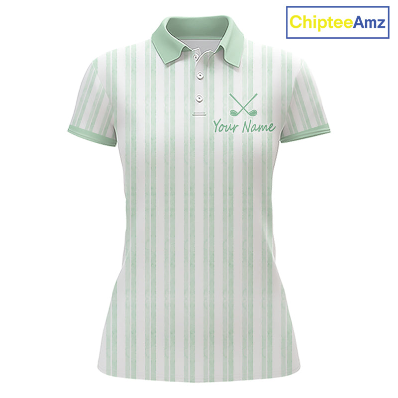 Personalized Golf Polo Shirt Mint Green Striped Custom Team Name Polo For Womens