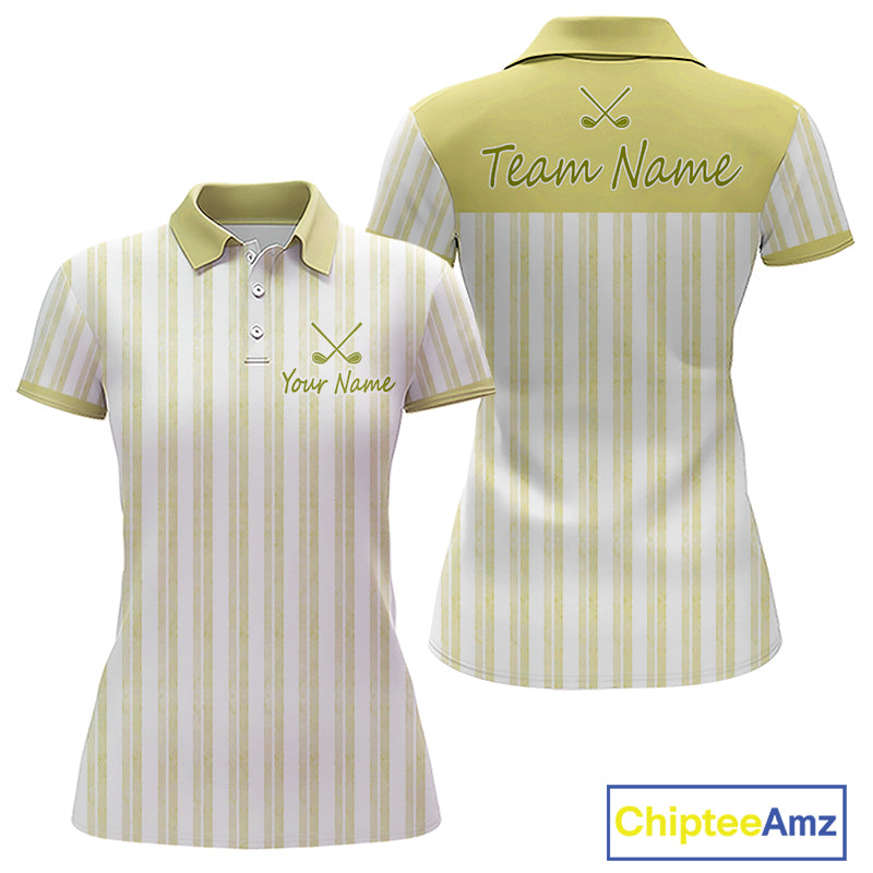 Personalized Golf Polo Shirt Mint Yellow Striped Custom Team Name Polo For Womens