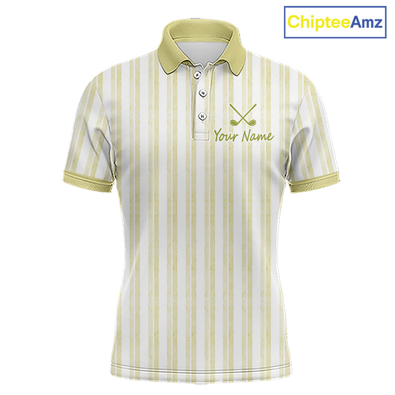 Personalized mint yellow striped golf polo shirt for men with custom team name