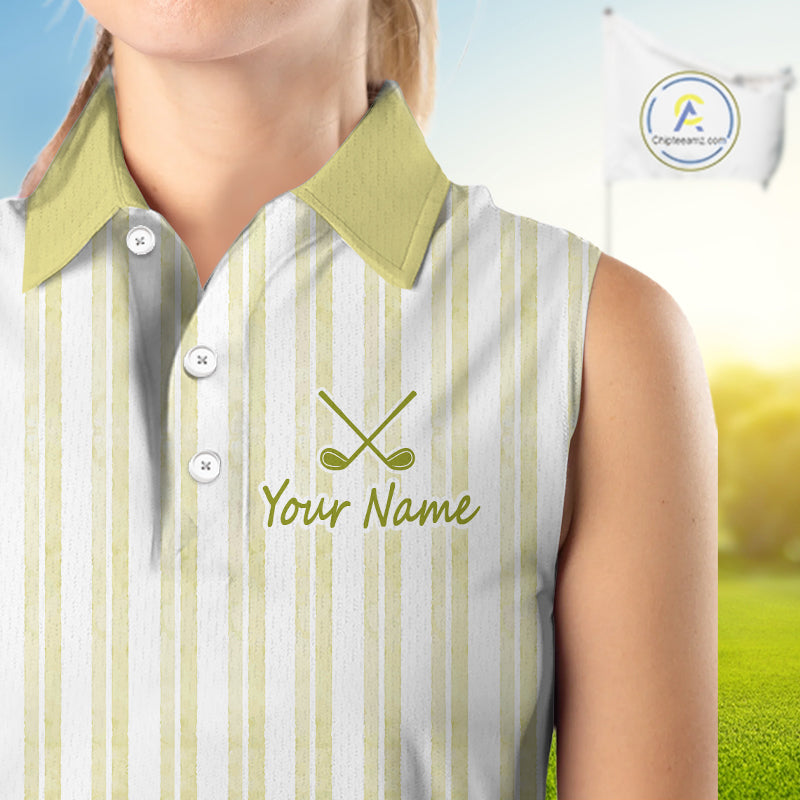 Personalized Womens Sleeveless Golf Polo Shirt Mint Yellow Striped Custom Team Name Polo For Womens NHT940