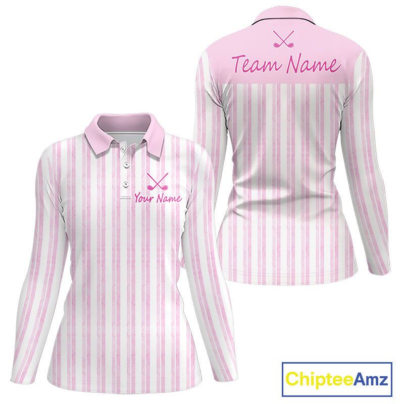 Personalized Golf Polo Shirt Mint Pink Striped Custom Team Name