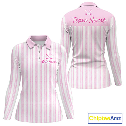 Personalized Golf Polo Shirt Mint Pink Striped Custom Team Name
