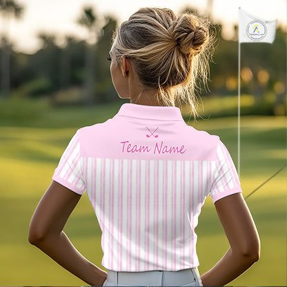 Personalized Golf Polo Shirt Mint Pink Striped Custom Team Name Polo For Womens NHT944
