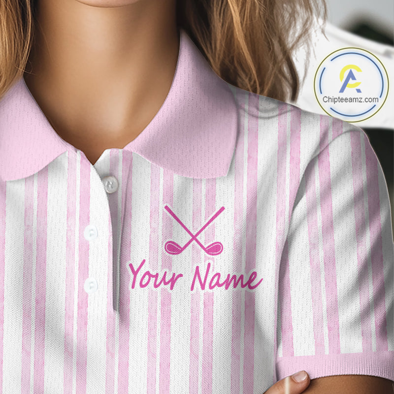 Personalized Golf Polo Shirt Mint Pink Striped Custom Team Name Polo For Womens NHT944
