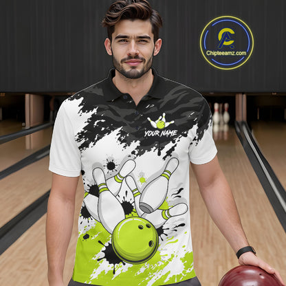Bowling Shirt Custom Name Black White Lime Green Bowling Ball Personalized Team Jersey For Men NHT1250