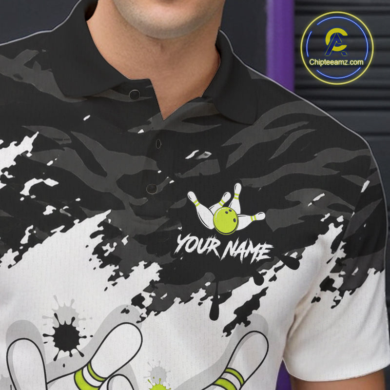 Bowling Shirt Custom Name Black White Lime Green Bowling Ball Personalized Team Jersey For Men NHT1250