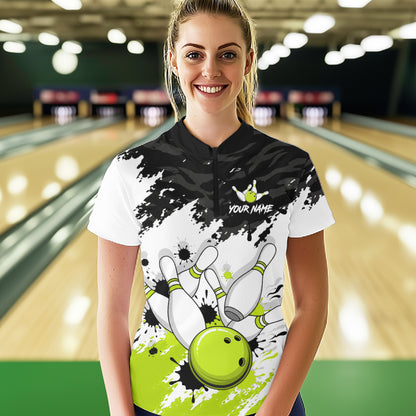 Bowling Shirt Custom Name Black White Lime Green Bowling Ball Personalized Team Jersey For Women NHT1250