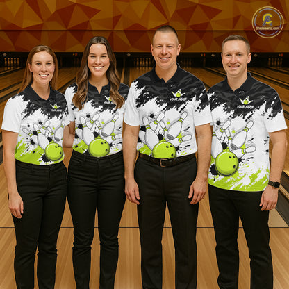 Bowling Shirt Custom Name Black White Lime Green Bowling Ball Personalized Team Jersey For Women NHT1250
