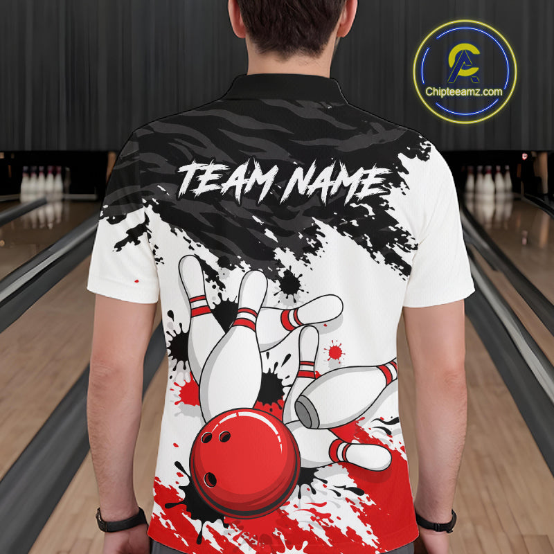 Bowling Shirt Custom Name Red Black White Bowling Ball Personalized Team Jersey Gift For Men NHT1252