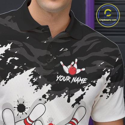 Bowling Shirt Custom Name Red Black White Bowling Ball Personalized Team Jersey Gift For Men NHT1252