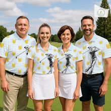 Load image into Gallery viewer, Funny Skull Golf Polo Shirts Beer Blue Argyle Pattern Custom Name Skull Playing Golf Apparel NBT629