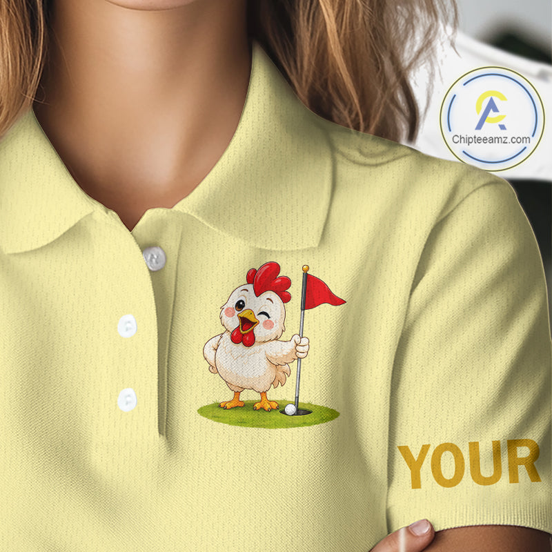 Personalized Funny Chicken Golf Polo Shirt Play Happy Swing Smile Repeat Golf Apparel For Womens NHT951